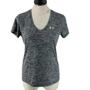 Under Armour Women's V Neck Heather Grey Short Sleeve Shirt Size Small‎
